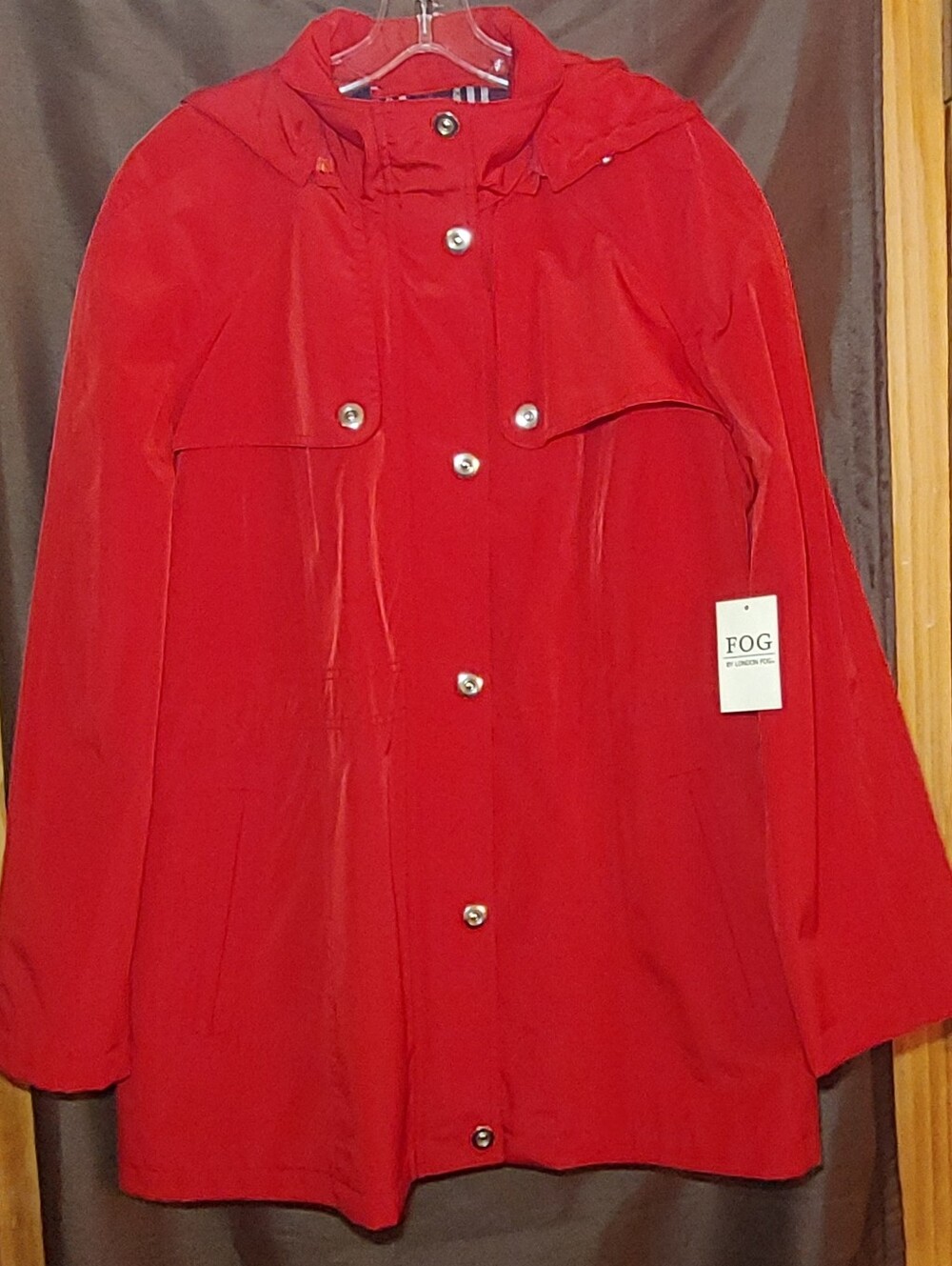 LONDON FOG Red Anorak Hooded All-Weather Rain Plaid Zip Trench Coat Jacket XL